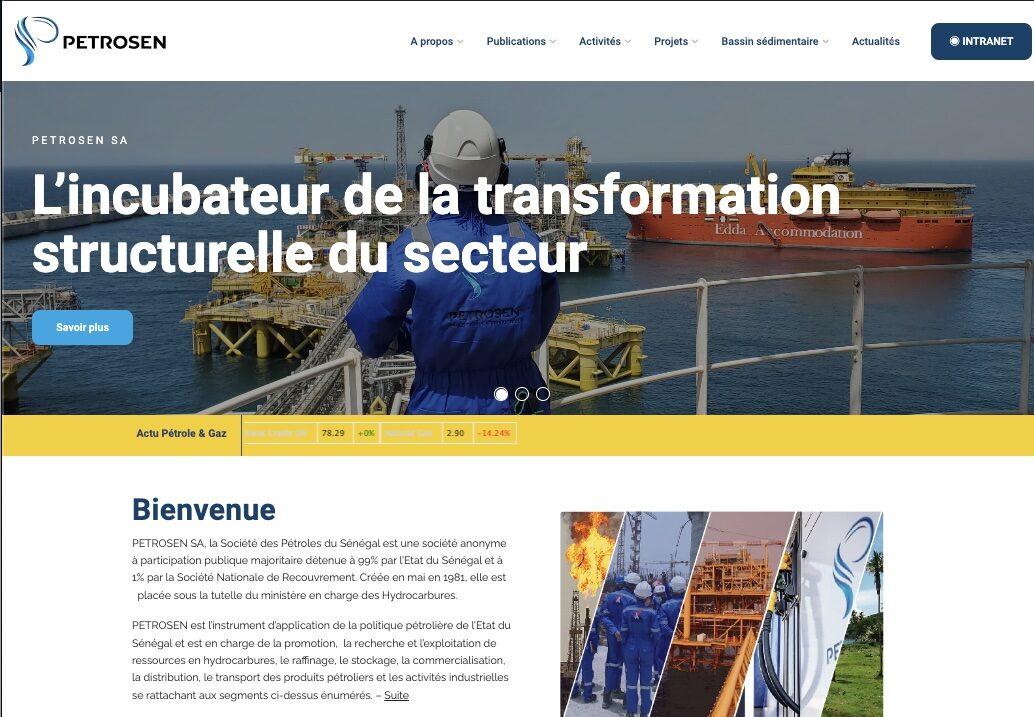 Refonte du site web corporate du Groupe Petrosen (Société des Pétroles du Sénégal)